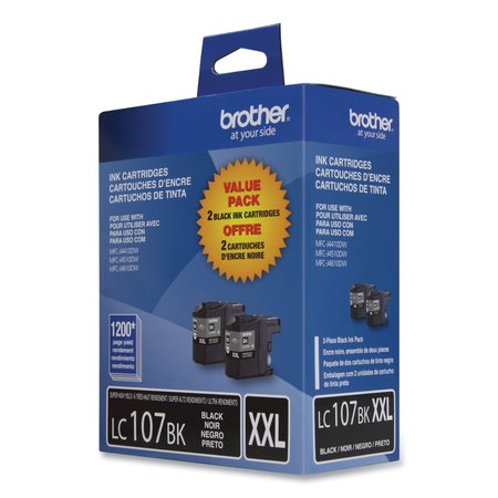 BROTHER Ink Cartridge, 1200 Page-Yield, Black, PK2 BRTLC107BK2PK